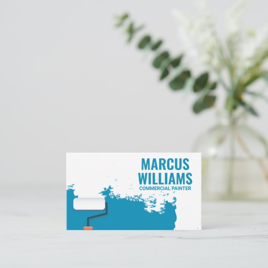 Verfroller Blauwe Verf Visitekaartje (Staand voorkant)