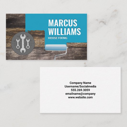 Verfroller | Geschilderde bakstenen muur | Sleutel Visitekaartje (Voorkant / Achterkant)