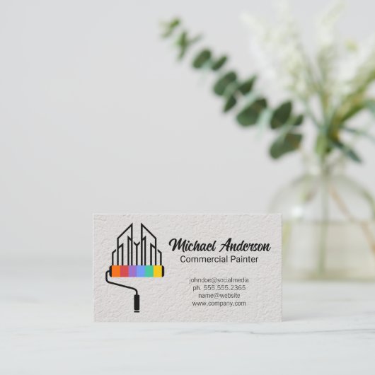 Verfroller Stad Logo | Textuur Muur Visitekaartje (Staand voorkant)