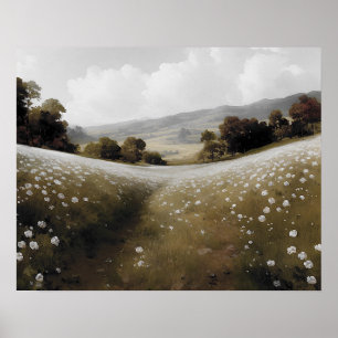 verfschilderij van witte wilde bloemen poster