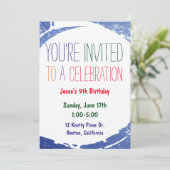 Verfspat Uitnodiging | Kinderen Blauwe Zwembad Fee (Staand voorkant)