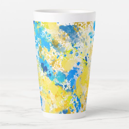 Verfspatten Blauw en Geel Latte Mok (Voorkant)