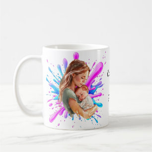 Verfspatten Blauw Roze Moeder Baby Foto Koffiemok