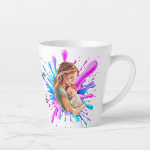 Verfspatten Blauw Roze Moeder Baby Foto Latte Mok