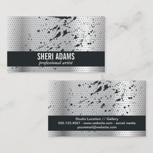 verfspatten | Geperforeerde metalen achtergrond Visitekaartje (Voorkant / Achterkant)