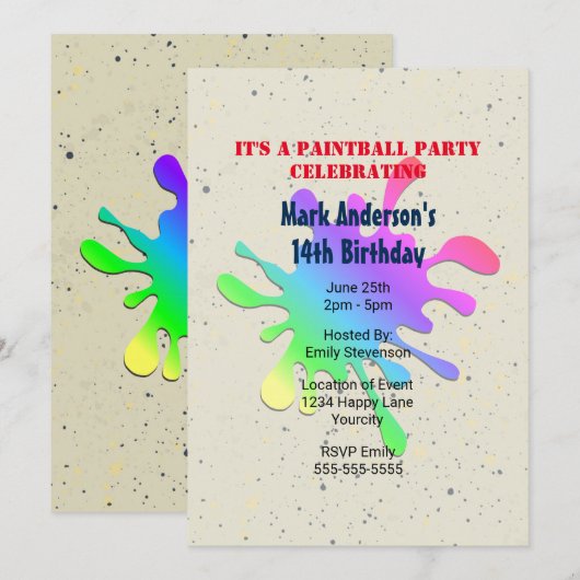 Verfspatten Paintball Verjaardag Kaart (Voorkant / Achterkant)