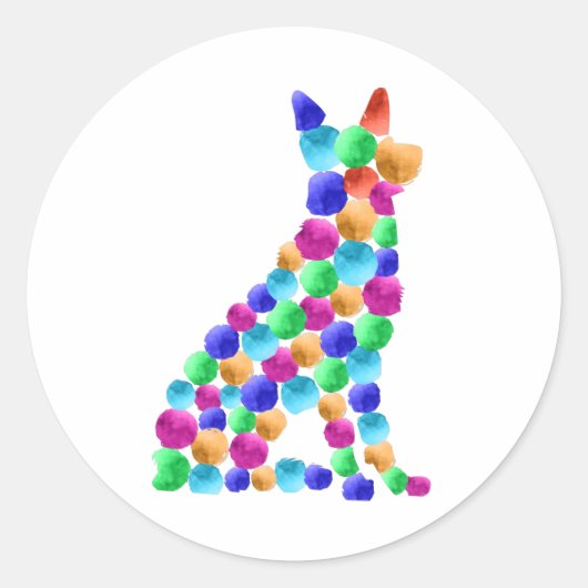 Verfstipkunst met Waterverf van herdershonden Ronde Sticker (Voorkant)