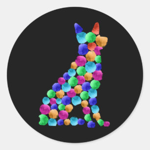 Verfstipkunst met Waterverf van herdershonden Ronde Sticker