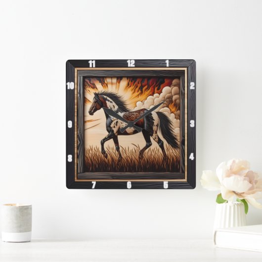 Verfveld: Sunlit Trot Custom Design Vierkante Klok (Huis)