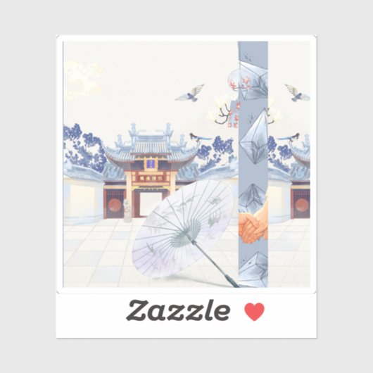 Vergadering bij de tempel: De zijden parasol Sticker (Vel)