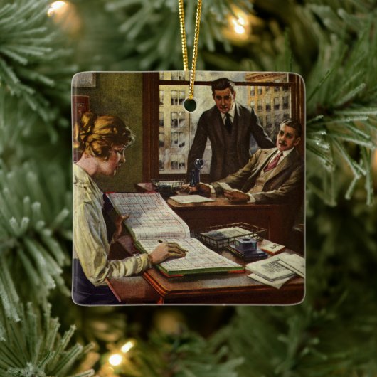 Vergadering in een ouderwetse bedrijf, kantoor met keramisch ornament (Boom)