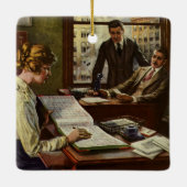 Vergadering in een ouderwetse bedrijf, kantoor met keramisch ornament (Achterkant)