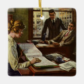 Vergadering in een ouderwetse bedrijf, kantoor met keramisch ornament (Voorkant)