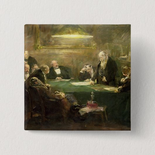 Vergadering van de raad van bestuur, 1900 vierkante button 5,1 cm (Voorkant)