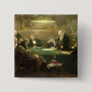 Vergadering van de raad van bestuur, 1900 vierkante button 5,1 cm