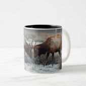 Vergadering van de stieren - roosevelt Elk Tweekleurige Koffiemok (Voorkant rechts)