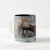 Vergadering van de stieren - roosevelt Elk Tweekleurige Koffiemok (Voorkant links)