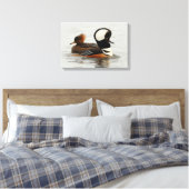 Vergadering van Gedekte Merganser Ducks bij de Pon Canvas Afdruk (Insitu (Slaapkamer))