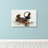 Vergadering van Gedekte Merganser Ducks bij de Pon Canvas Afdruk (Insitu (Houten vloer))