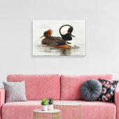 Vergadering van Gedekte Merganser Ducks bij de Pon Canvas Afdruk (Insitu (Woonkamer))