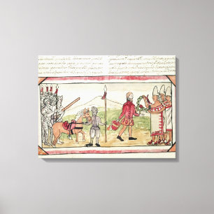 Vergadering van Hernando Cortes en Montezuma Canvas Afdruk