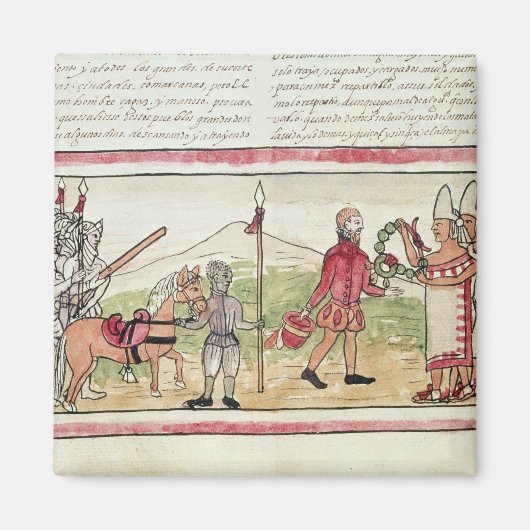 Vergadering van Hernando Cortes en Montezuma Magneet (Voorkant)