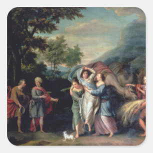Vergadering van Jacob en Laban met Rachel, Leah en Vierkante Sticker