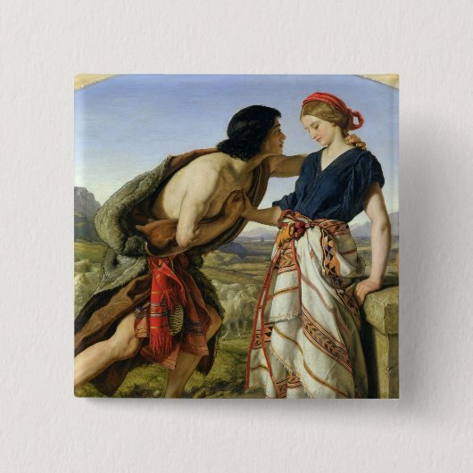 Vergadering van Jacob en Rachel, 1853 Vierkante Button 5,1 Cm (Voorkant)