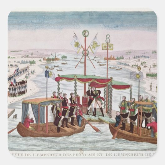 Vergadering van Napoleon I & Tsar Alexander I Vierkante Sticker (Voorkant)