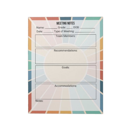 Vergadernotities Notitieblok- Sun Notitieblok (Linkerzijde)