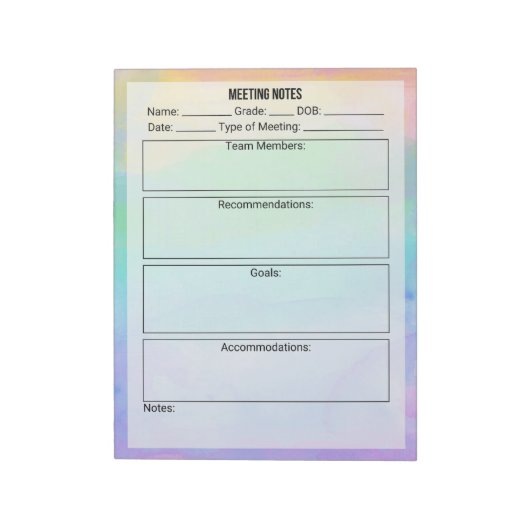 Vergadernotities Notitieblok- Waterverf Notitieblok (Linkerzijde)