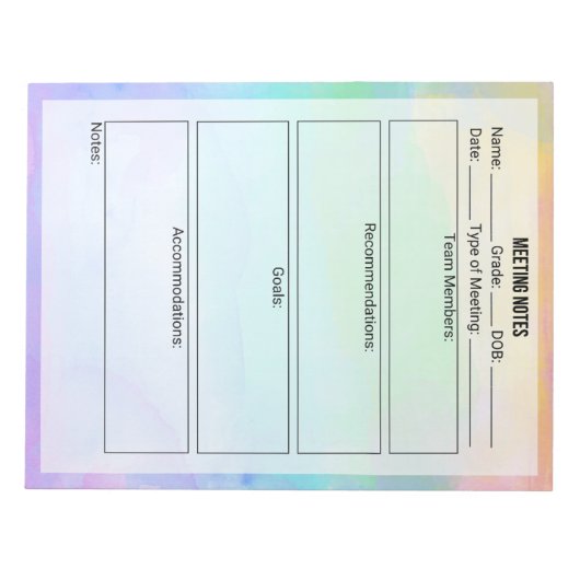 Vergadernotities Notitieblok- Waterverf Notitieblok (Voorkant)