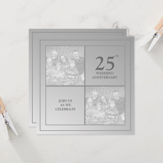 Vergangenheid & Heden Foto Zilveren Bruiloft Kaart (Voorkant / Achterkant in situ)