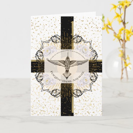 Vergeef ze TOCH inspirerend kolibrie Kaart (Gele Bloem)