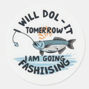 Vergeefse visavontuur: een speelse illustratie voo ronde sticker