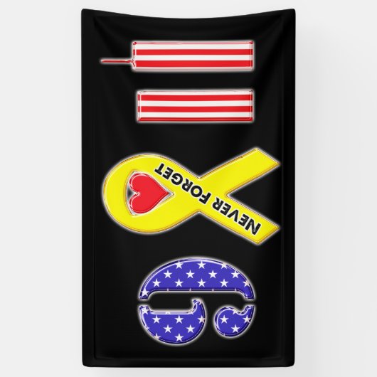 Vergeet 11 september geel lintje nooit spandoek (Verticaal)