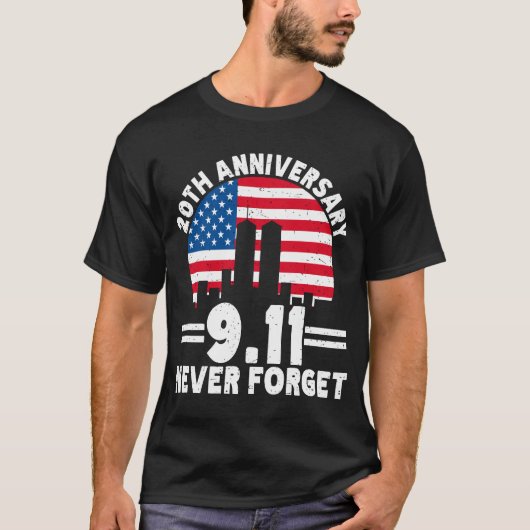 Vergeet 9/11 20e Jubileum patriotdag nooit T-shirt (Voorkant)
