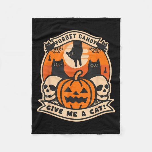 Vergeet Candy Geef Een Kat Grappige Halloween Zwar Fleece Deken (Voorkant)