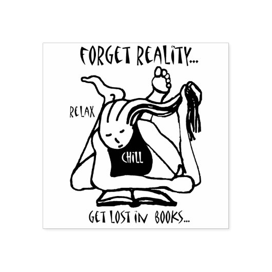 Vergeet de realiteit, verlies in bibliotheekstempe rubberstempel (Afrduk)