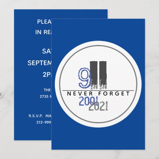 Vergeet het 911Gray World Trade Center nooit Kaart (Voorkant / Achterkant)