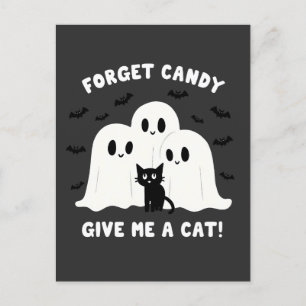 Vergeet het Snoep Geef me een kat Spooky Halloween Briefkaart