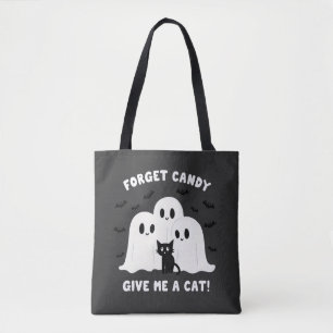 Vergeet het Snoep Geef me een kat Spooky Halloween Tote Bag