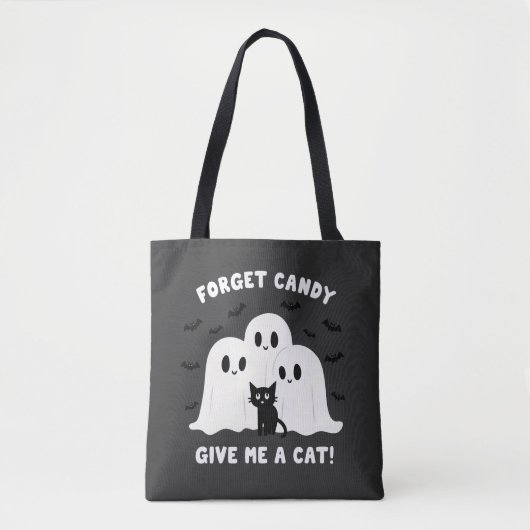 Vergeet het Snoep Geef me een kat Spooky Halloween Tote Bag (Voorkant)