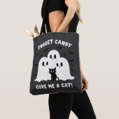 Vergeet het Snoep Geef me een kat Spooky Halloween Tote Bag (Dichtbij)