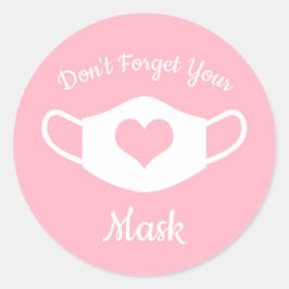 Vergeet je masker niet roze en wit hart ronde sticker