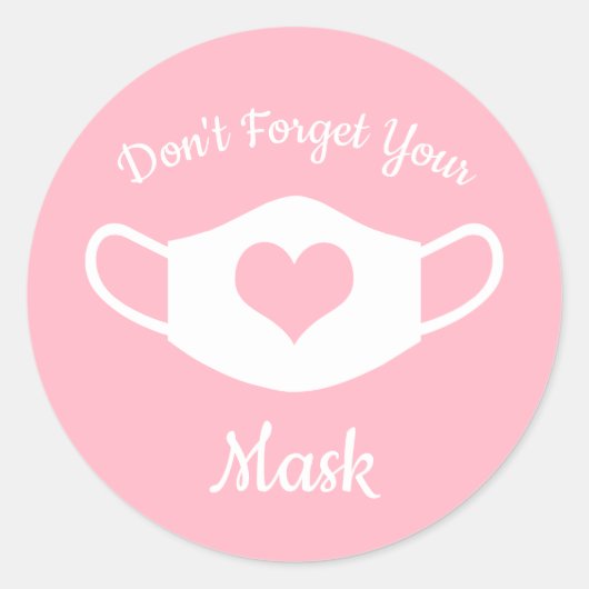 Vergeet je masker niet roze en wit hart ronde sticker (Voorkant)