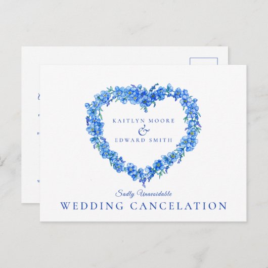 Vergeet-me-geen blauw hart met geannuleerde bruilo aankondigingskaart (Voorkant / Achterkant)