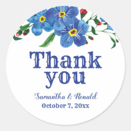 Vergeet me geen blauwe Waterverf bruiloft Ronde Sticker