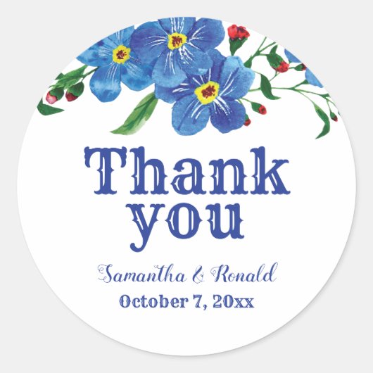 Vergeet me geen blauwe Waterverf bruiloft Ronde Sticker (Voorkant)