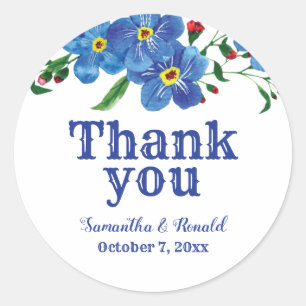 Vergeet me geen blauwe Waterverf bruiloft Ronde Sticker